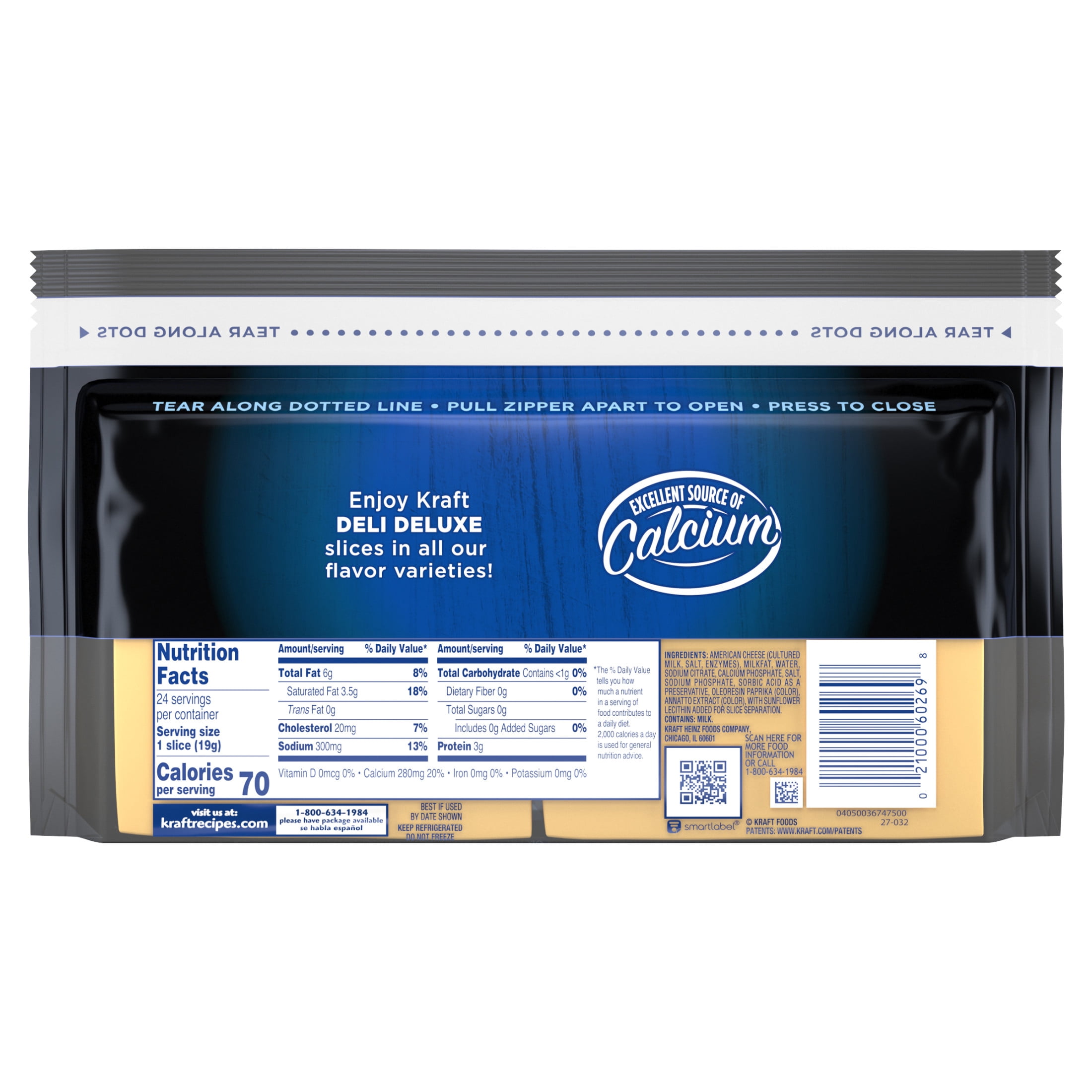 Kraft Deli Deluxe American Cheese Slices, 16 oz Pack, 24 Slices