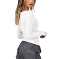 thumbnail image 2 of WBQ Women's U Neck Long Sleeve Crop Top Ribbed Knit Slim Fit Cropped Y2K Going Out T Shirt, 2 of 7