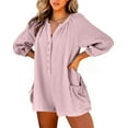 thumbnail image 2 of Daiosportswear 3/4 Sleeve Women'S Solid Oversized V Neck Cotton Linen Pocket Buttons Loose Jumpsuit Shorts，Shorts for Women, 2 of 8