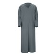 thumbnail image 5 of Mens Kaftan Thobe Long Sleeve Loose Casual V Neck Hooded Linen Robe Long Gown with Pockets Arabic Robe, 5 of 5