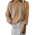 thumbnail image 1 of Gibobby Suéter para mujer, Suéter Trenzado de Cuello Redondo algodón Suéter para Mujer(Caqui,XG), 1 of 5