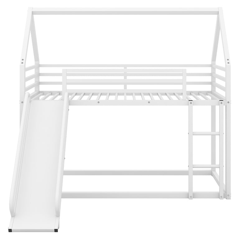 Euroco Twin Over Twin House Bunk Bed with Slide, White photo 4
