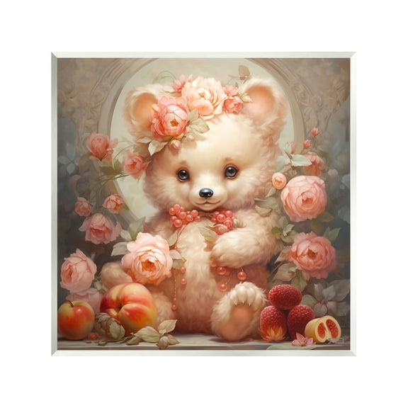 Stupell Industries Bear with Fruits & Flowers Animals & Insects Painting Unframed Art Print Wall Art, 12 x 12