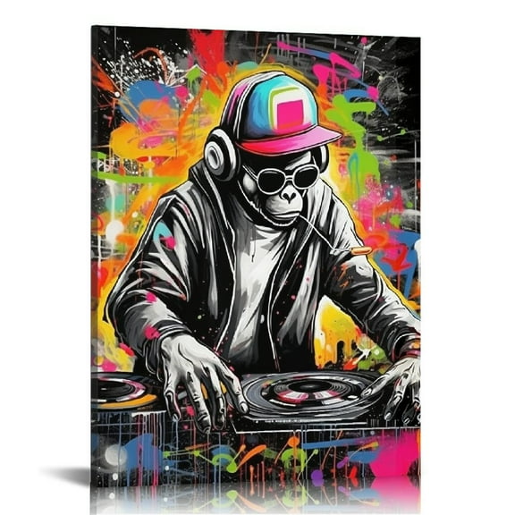 COMIO Graffiti Wall Art DJ Monkey Painting Banksy Gorilla Canvas Music Picture Pop Art Wall Decor 12x16 inch