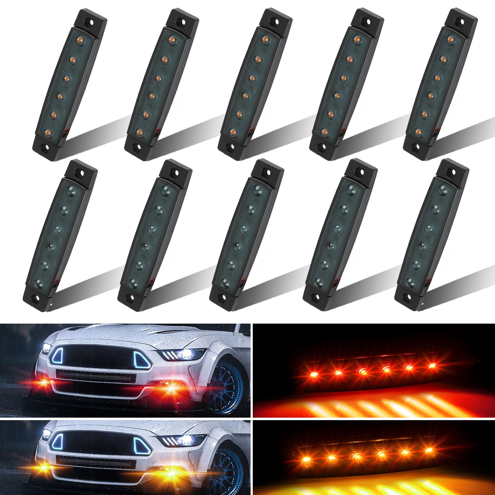 TSV 10pcs LED Indicator Marker Lights, 6 SMD LED Neon Underglow Lights