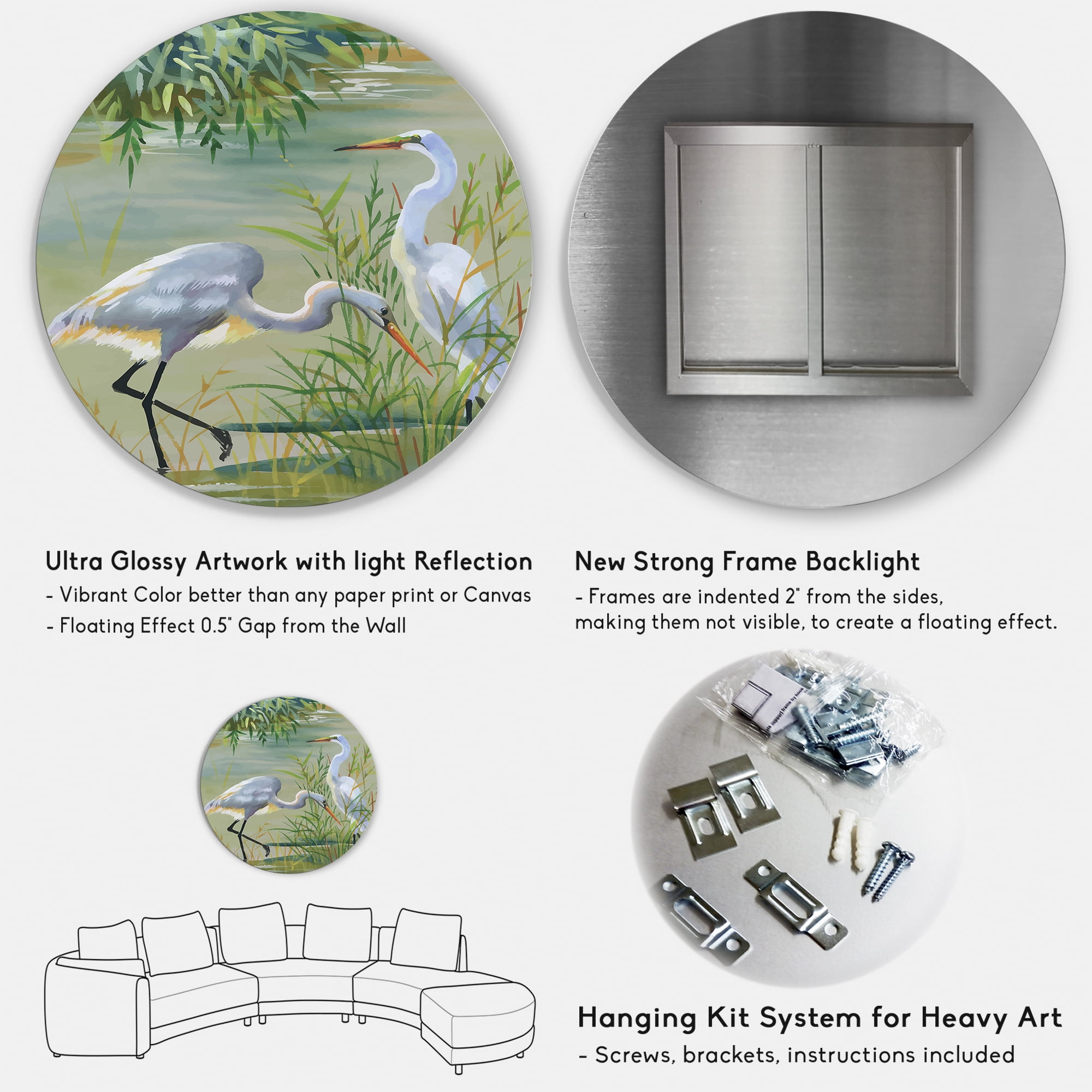 Designart 'Portrait Of Heron Birds I' Traditional Circle Metal Wall Art 29x29 - Disc of 29