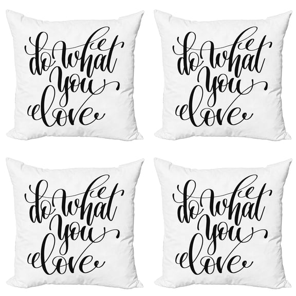 Ambesonne Saying Throw Pillow Cover 4 Pack, Monochrome Style Lettering, 16", Charcoal Grey White