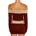thumbnail image 5 of Women Y2K 2 Piece Skirts Set Long Sleeve Off-shoulder Slim Fit Crop Top Low Rise Mini Skirts Party Clubwear, 5 of 6