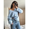 thumbnail image 2 of Women'S Loose V-Neck Long Sleeve Soft Ribbed Knit Pullover Top Solid Color Comfortable Casual Sweater Light Blue L, 2 of 5