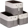 thumbnail image 1 of 3-Pack Large Storage Basket Set  Trunk Organizer  Clothes Toys Bin  15 x 10 x 10 Inches  Big Rectangular Canvas Fabric Collapsible, 1 of 8