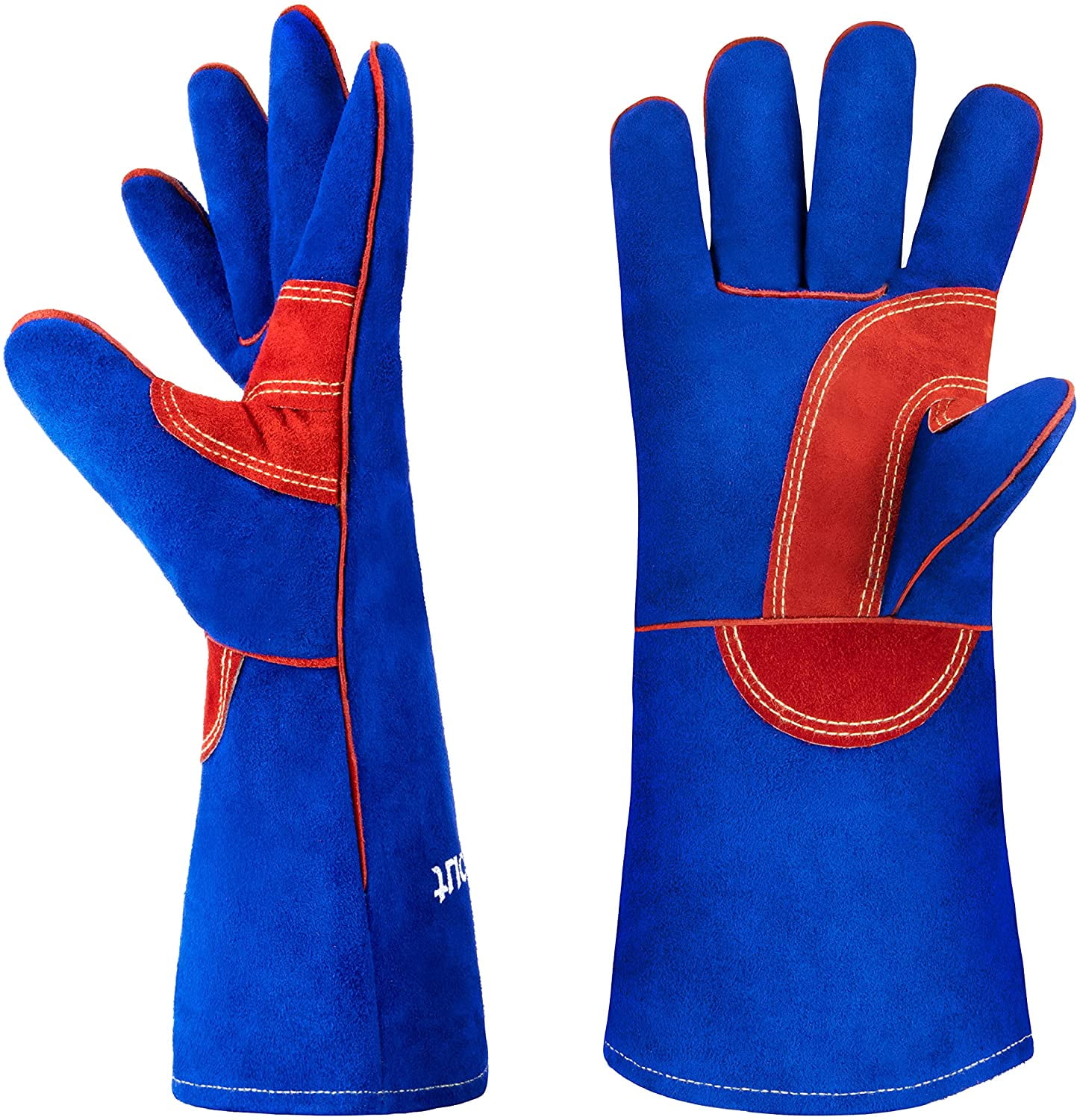 14'' Welding Gloves Heat Resistant Leather Stoves Wood Welders Hands Protector 