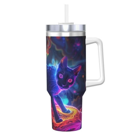 

Sikiie Cosmic Cat Psychedelic Journey Insulated Stainless Water Bottle Lid Travel Mug Cup Insulated Tumblers Cup 40oz Ice Bully With Handle