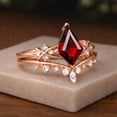 thumbnail image 2 of Kite Cut Red Garnet Ring Set in 14K Rose Gold Vermeil – Vintage Inspired Engagement Ring with Diamond Accents – January Birthstone Ring, 2 of 4