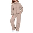thumbnail image 3 of YOUYEDIAN Girls 2 Piece Sweatsuit Casual Athletic Hooded Zipper Jackets Elastic Waist Wide Leg Sweatpants, 3 of 5