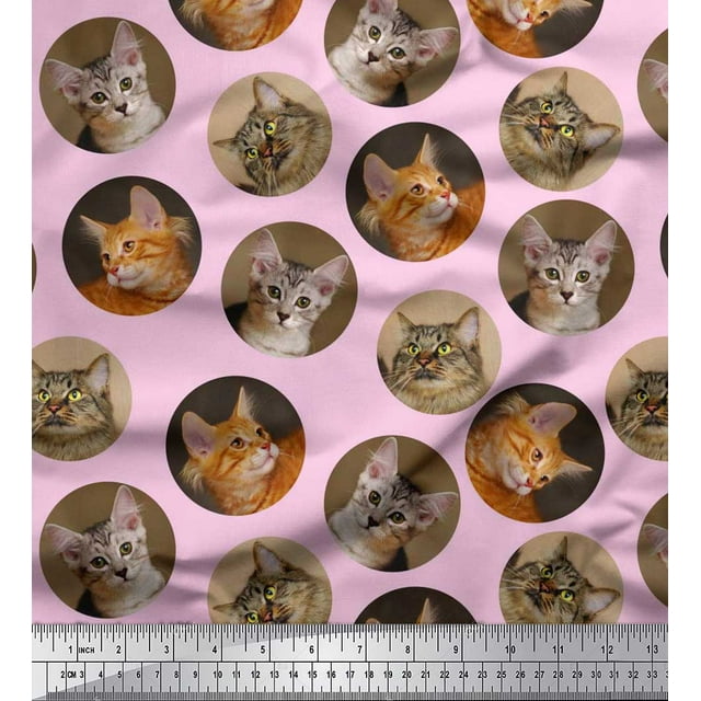 Soimoi Modal Satin Fabric Cat Face Animal Decor Fabric Printed Yard 42 Inch Wide