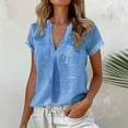 thumbnail image 2 of Breezora Flattering Women's V Neck Linen Short Sleeve Blouse Wrinkle Resistant Blend Fabric Tailored Fit Summer Top For Work And Social Events XL Size Blue, 2 of 5