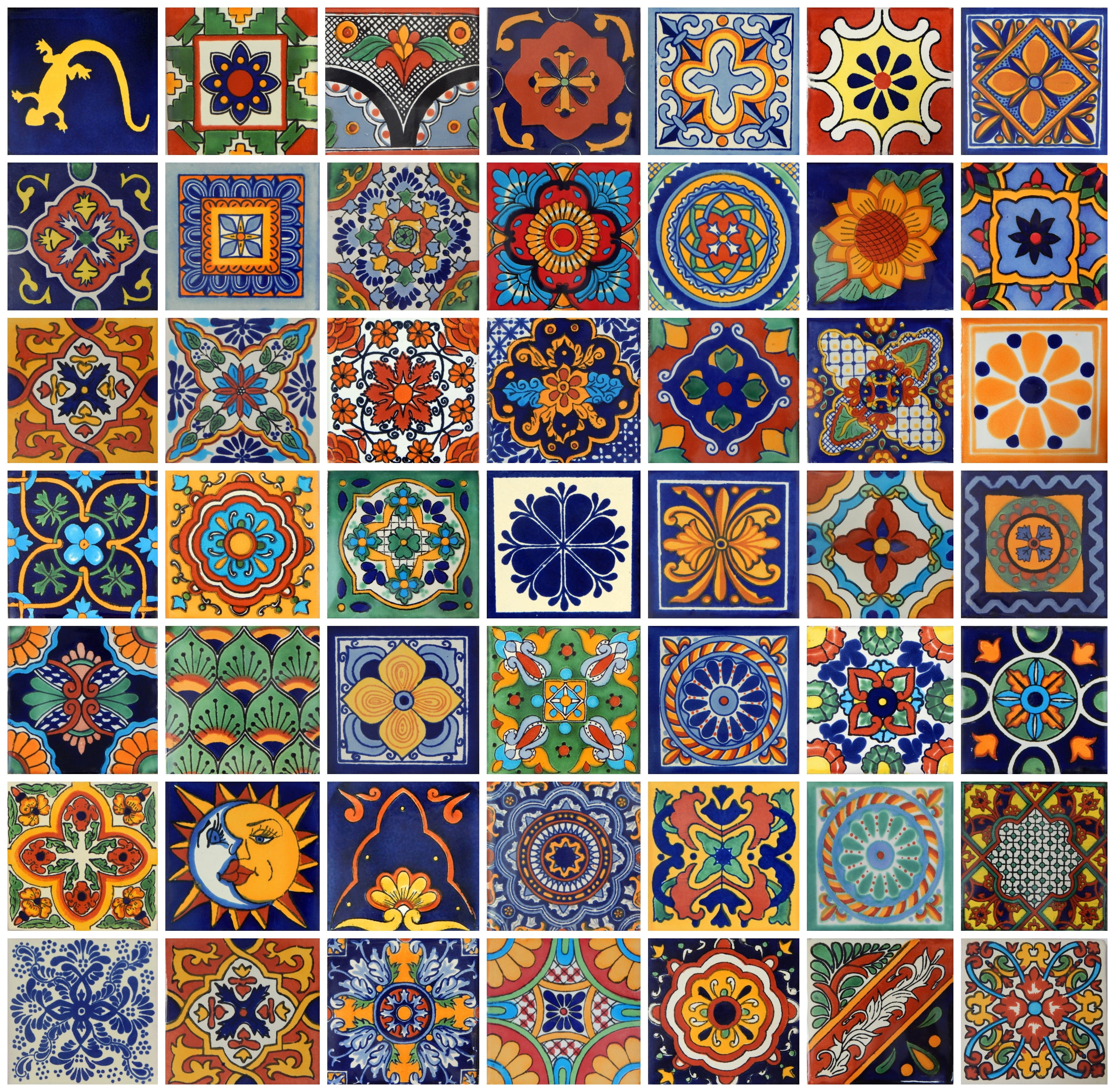 100 Handmade Ceramic Mexican Tile Art populaire 4x4" Mix 50 Desings 