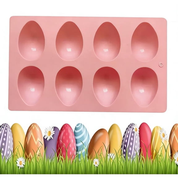 2026 Upgraded Easter Egg Molds, 8-Cavity Silicone Mold for Chocolate Candy Soap Wax, Egg Shaped Silicone Molds for Baking & DIY (Pink)