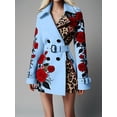 thumbnail image 1 of Manteau Trench à Imprimé Léopard Contrastant pour Femme avec Broderie de Roses Rouges, Double Boutonnage, Revers, Ceinturé, Moulant, pour Fête et Boîte de Nuit, Vêtement d'Extérieur Mode Mode Urbaine, Veste à Manches Longues, 1 of 6