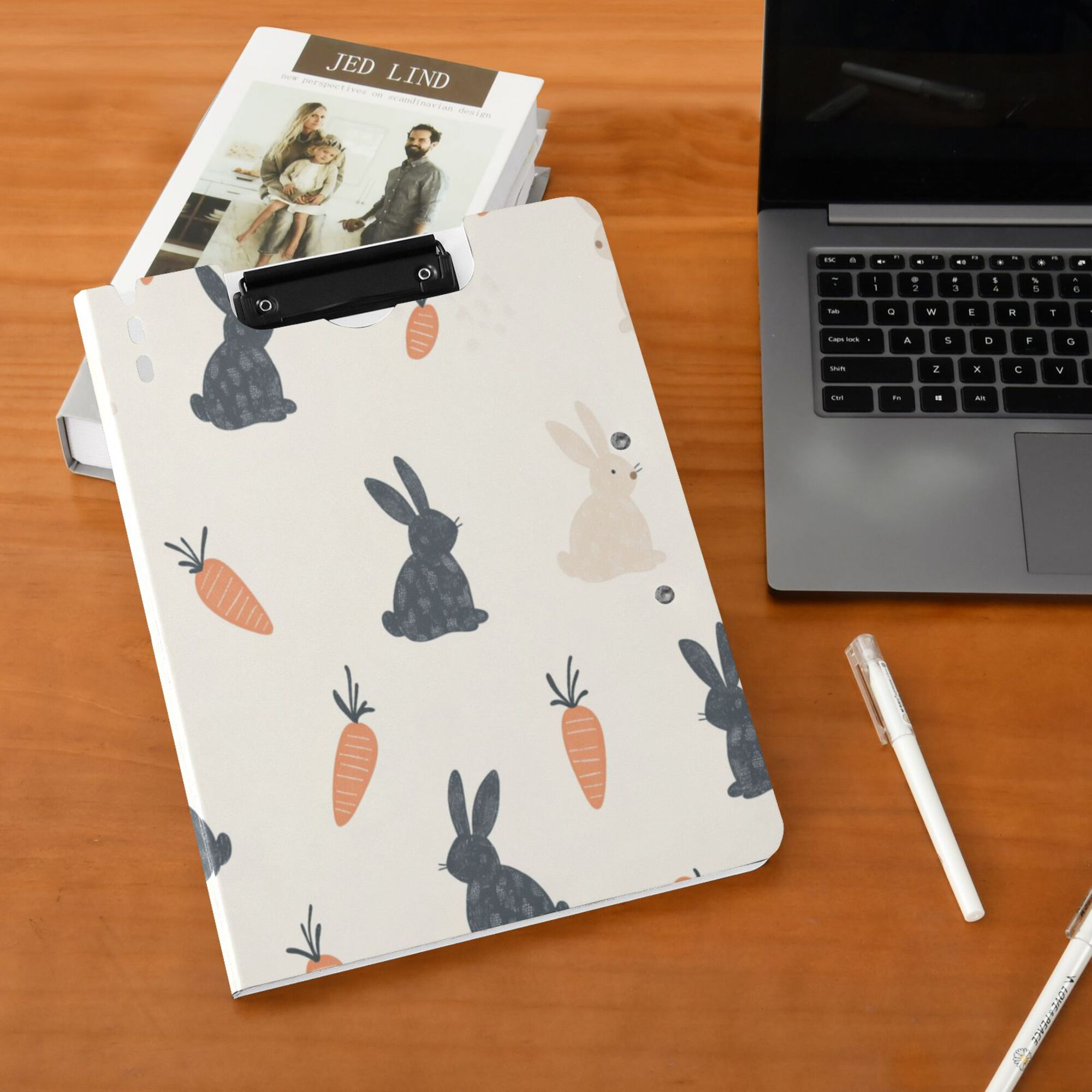 FORMRS A4 Clipboard Folder with Pen Holder Horizontal Foldable School Office Binder, Bunnies and Carrots