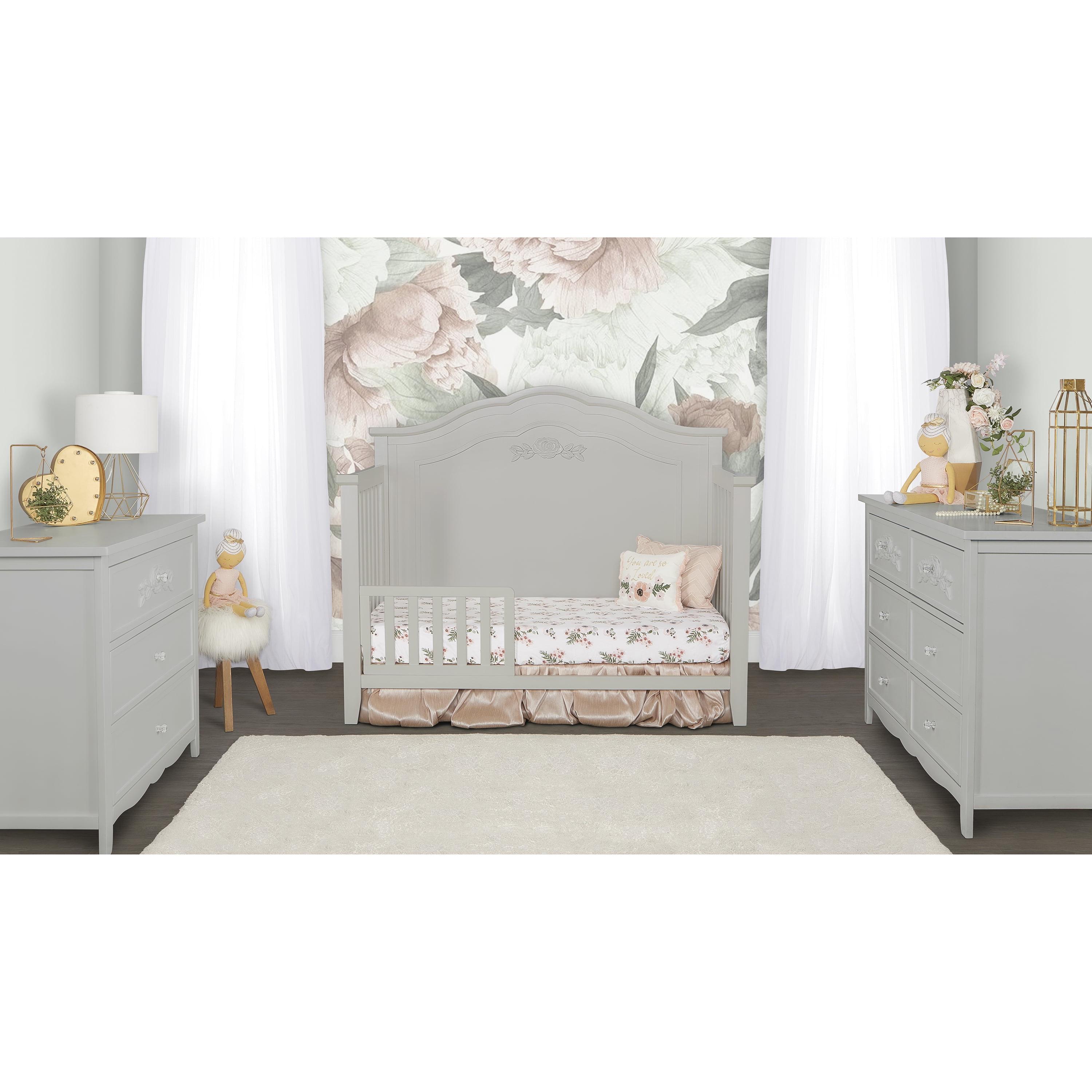 Dream On Me Tiana Convertible Crib Toddler Guard Rail, New Zealand Pinewood, Akoya Grey Pearl