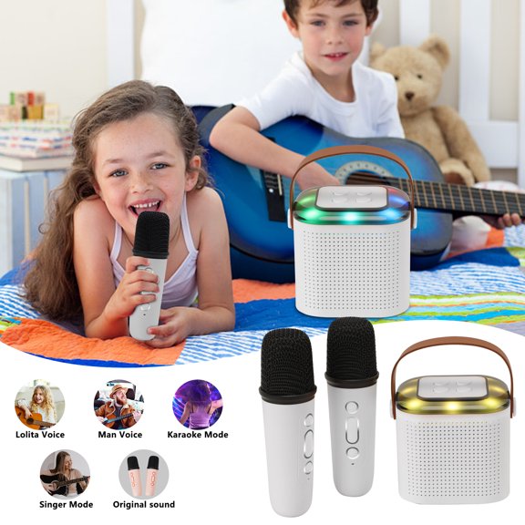 Karaoke Machine with 2 Wireless Microphones, Portable Bluetooth Speaker for Adults Kids