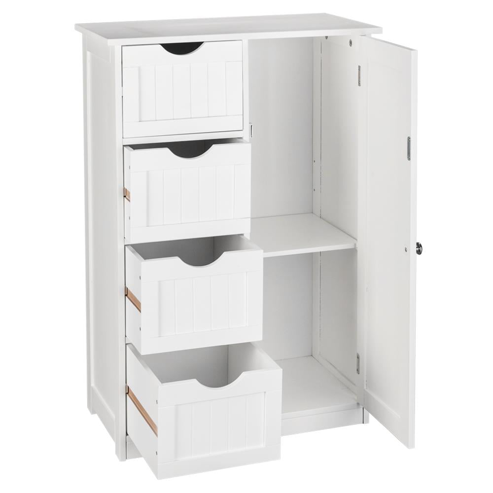 Wooden Side Storage Cabinet With 4, Bathroom Floor Cabinet With Drawers
