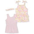 thumbnail image 1 of Young Hearts Baby Girl 2 PACK RIB FLORAL ROMPERS W/HEADBAND (Size 3M-9M), 1 of 5