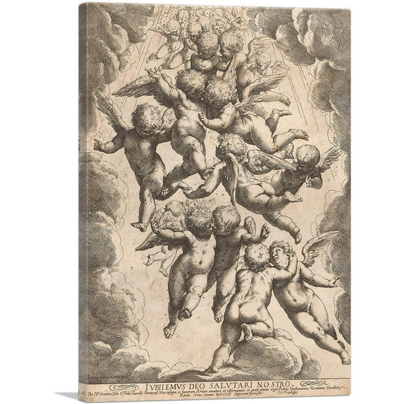 ARTCANVAS Engelen In Glory 1607 Canvas Art Print by Guido Reni - Size: 18" x 12" (0.75" Deep)