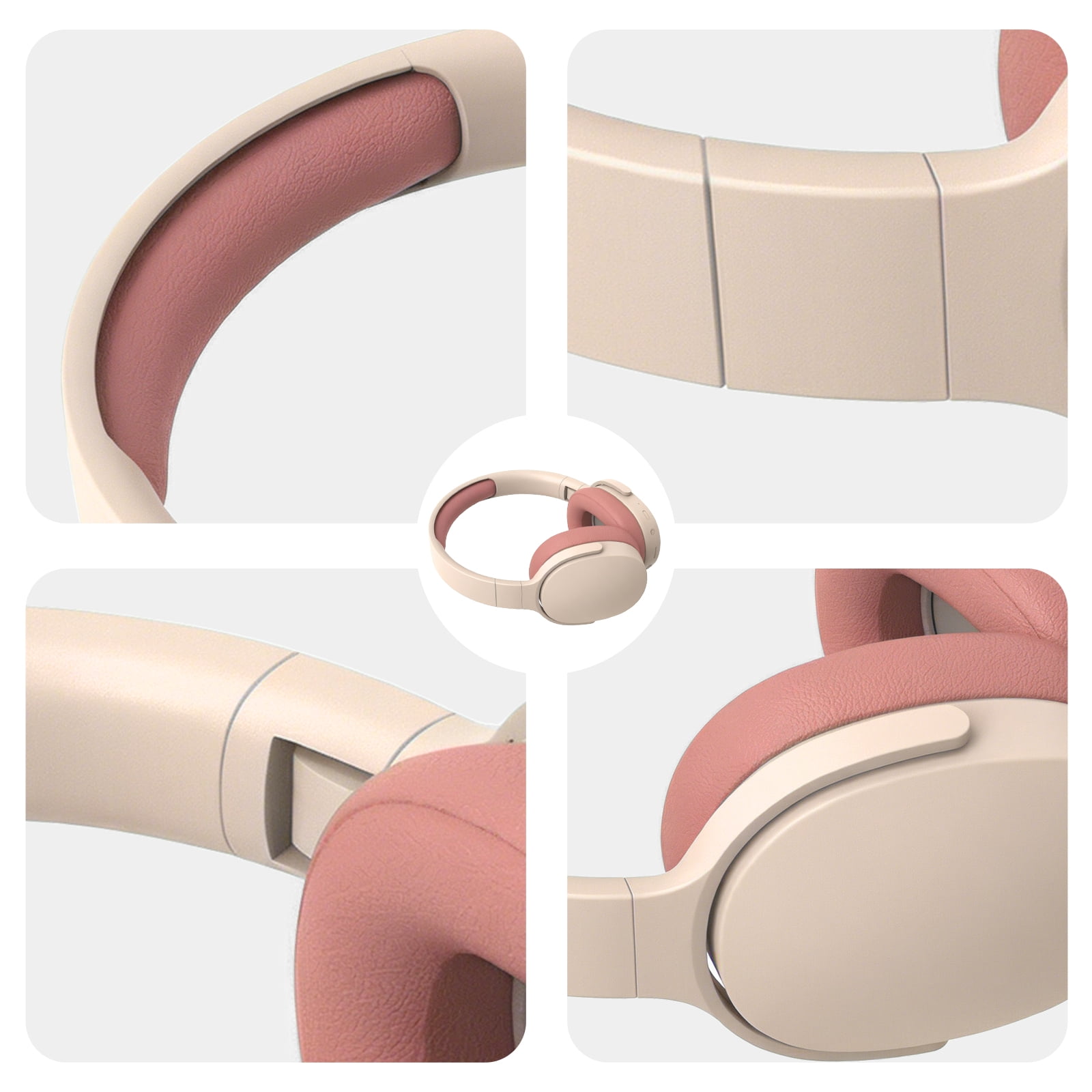 Rirool Bluetooth Over-Ear Headphones, Wireless Foldable Headset with HiFi Stereo Deep Bass, 12H Playtime, Built-in Mic, Soft Protein Earpads for Travel, Home, Office & Cellphone, Cream Pink thumbnail 12