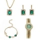 thumbnail image 4 of Reloj de cuarzo con correa de acero para mujer, pequeño reloj verde, conjunto de anillo y caja de regalo, 5 piezas/juego, 4 of 5