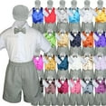 thumbnail image 1 of Boys Toddler Formal Vest Shorts Suits Satin Vest Gray Bow Tie Hat 5pc Set S-4T, 1 of 2