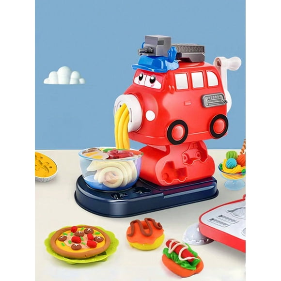1set Random Style & Color Children's Fire Truck Noodle Machine Clay Tool Set For Pretend Play, Including 8-Color Clay