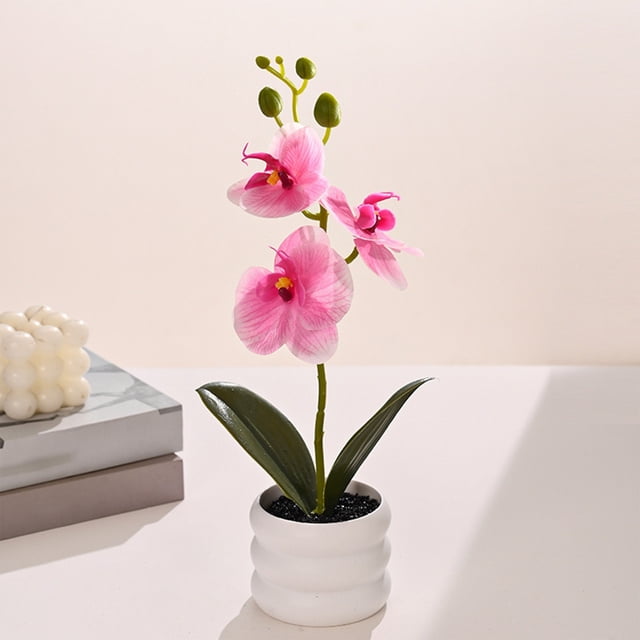 Artificial Potted Phalaenopsis Orchid with Bendable Stems for Home Office Desk Wedding Decor 1 Count