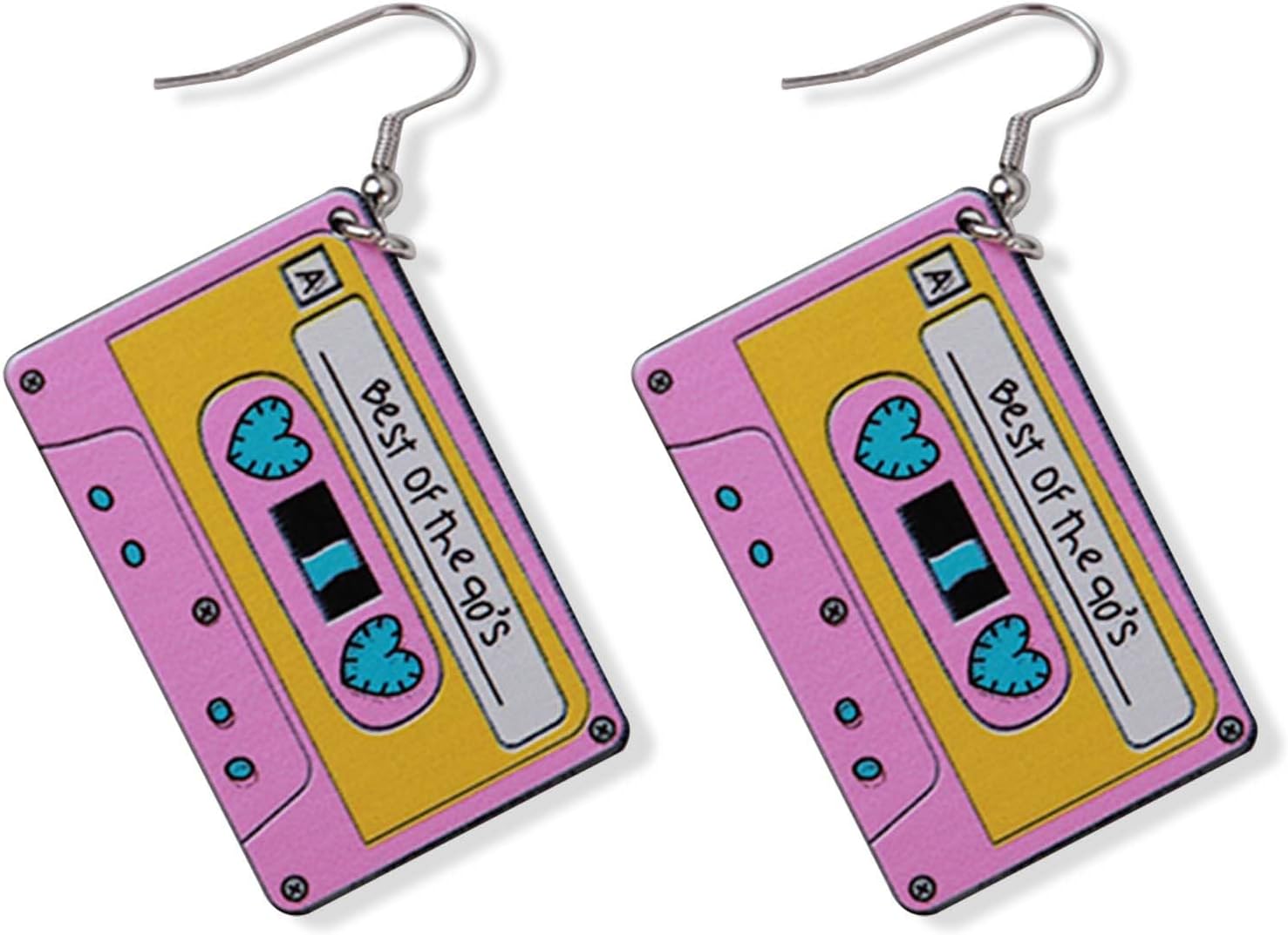 1 Pair Women's Cassette Tape Earrings - Acrylic Exaggerated Dangle Drop Statement Jewelry