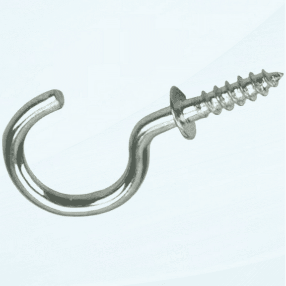 1" Stainless Steel Cup Hooks Corrosion Resistant Screw in (Pack of 10) Silver