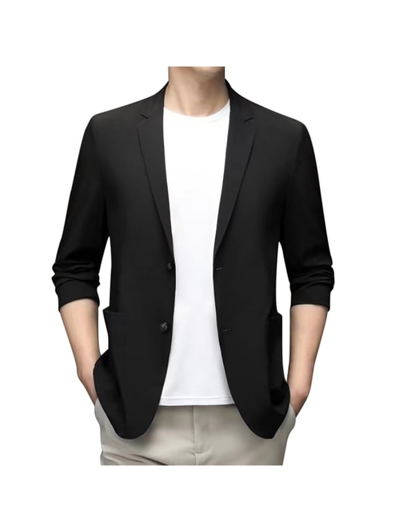 Men's & Suit Jackets Lightweight Summer Suit Jacket Casual Stretch Slim Fit Button Sport Coats for Style and Comfort(Black,L)