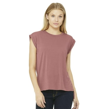 BELLA   CANVAS - Women’s Flowy Rolled Cuffs Muscle Tee - 8804 - Mauve - S
