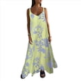 thumbnail image 1 of Vestido Bohemio de Verano con Tirantes Finos, Sin Mangas y Cuello en V para Mujer, con Estampado Floral, para Vacaciones, Color Amarillo XL, 1 of 10
