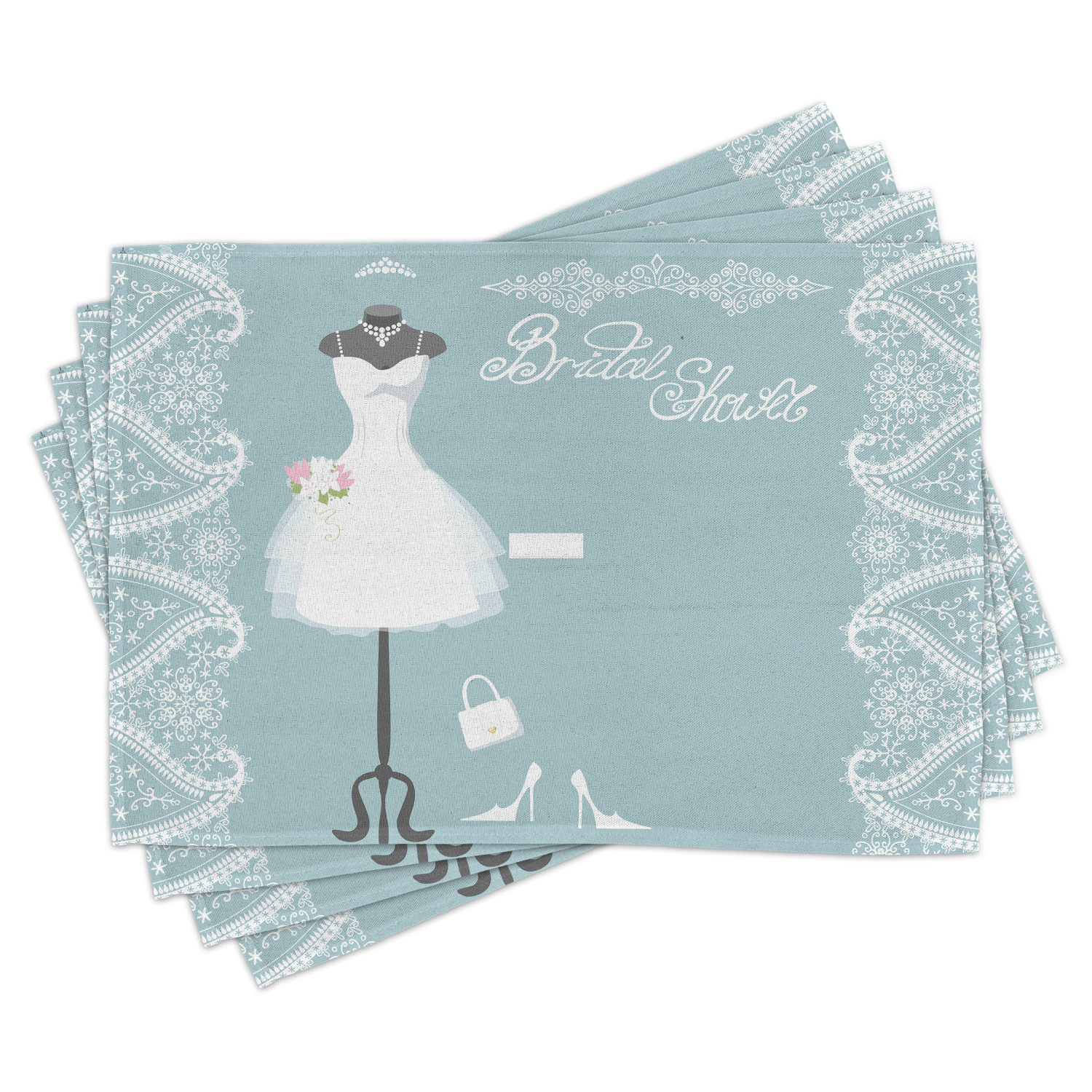 Bridal Shower Placemats Set of 4 Vintage French Inspired Bride Dress