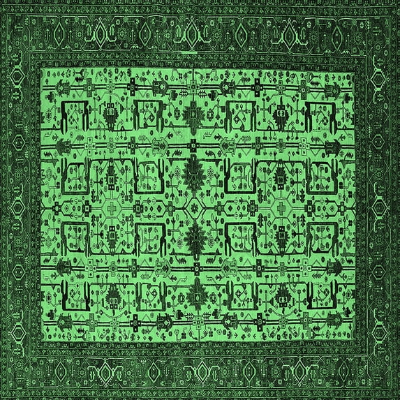 Ahgly Company Indoor Square Oriental Emerald Green Industrial Area Rugs, 6' Square