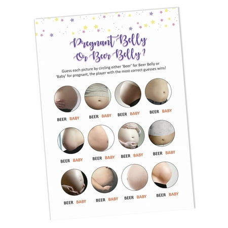 InkdotpotPack of 30,GirlBabyShower Party Collection,Baby Belly Or Beer Belly Game,BabyShower Party Games, Activities, Decorations,Unicorn ThemeParty Supplies