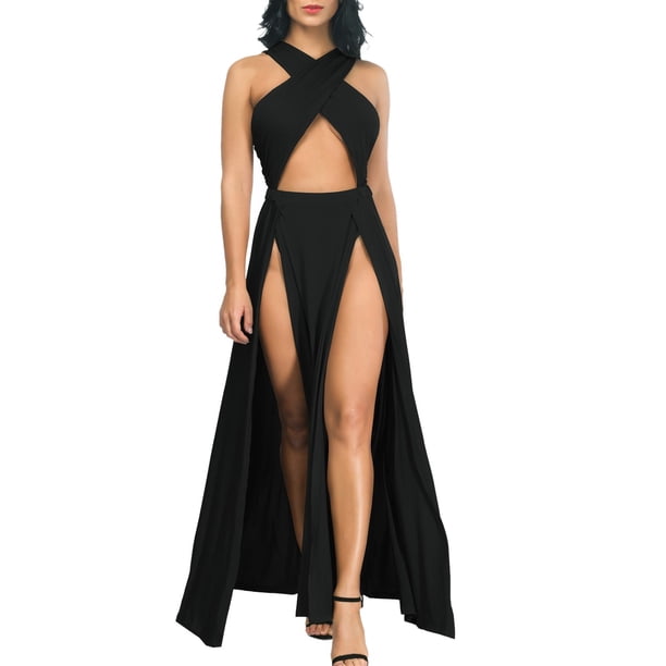 Vestido largo sexy con aberturas para mujer - Sin mangas, plisado y con abertura - Tallas S-XXXL