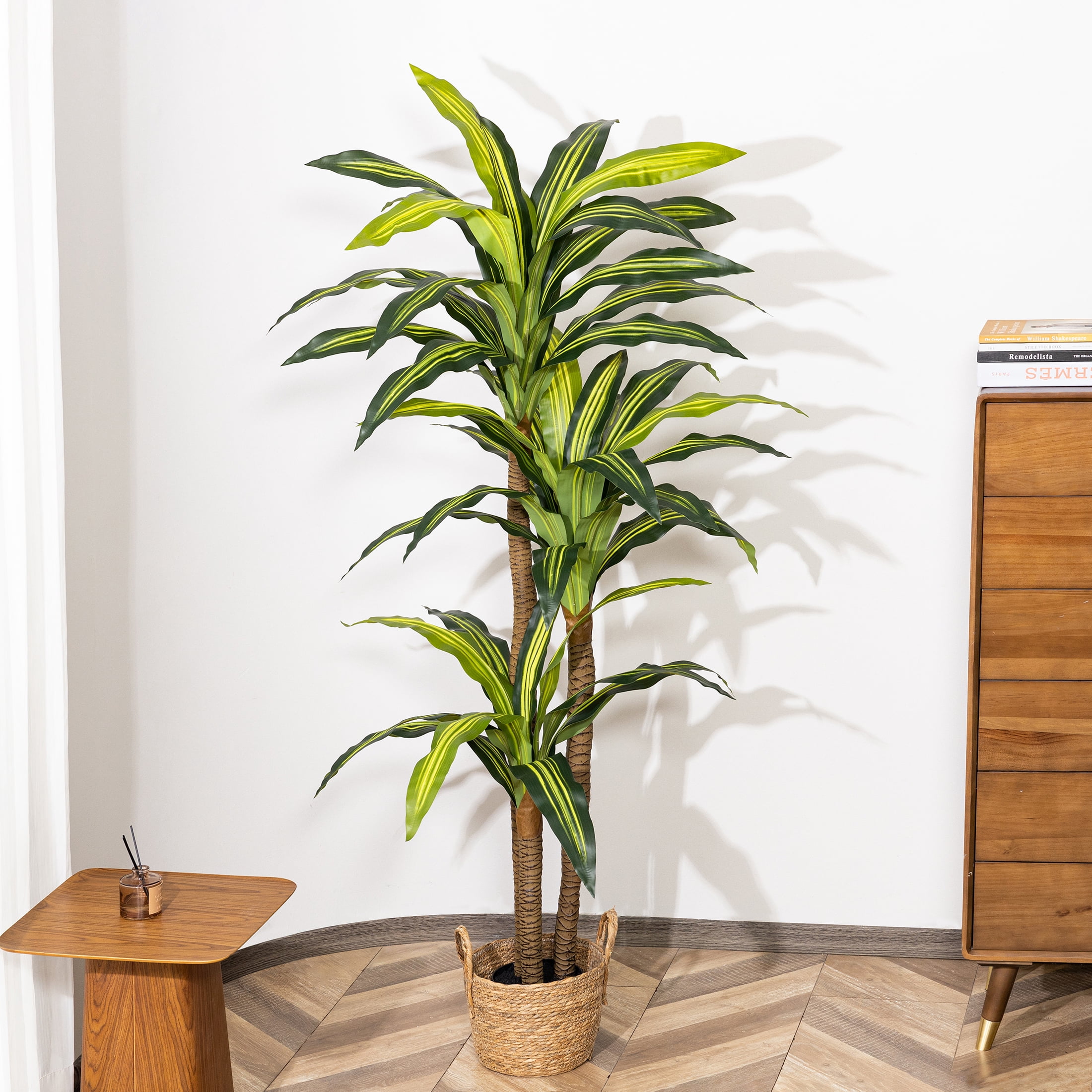 HiPlants 6ft Artificial Dracaena Plants in Black Plastic Pot, Faux Trees Indoor Outdoor Decor, Fake Plants for Home Decor Office Porch Patio Perfect Housewarming Gift