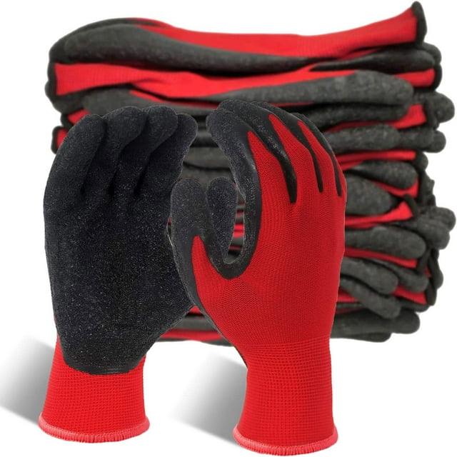 Guantes de trabajo de seguridad Evridwear, caucho de látex arrugado, 12 pares