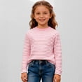 thumbnail image 2 of XIYON Girl's T Shirts Girls Striped Long Sleeve Tee Shirt With Convenient Side Pocket Casual Comfortable Top For Everyday Play And School Casual Tshirts 4-5 Years, 2 of 6