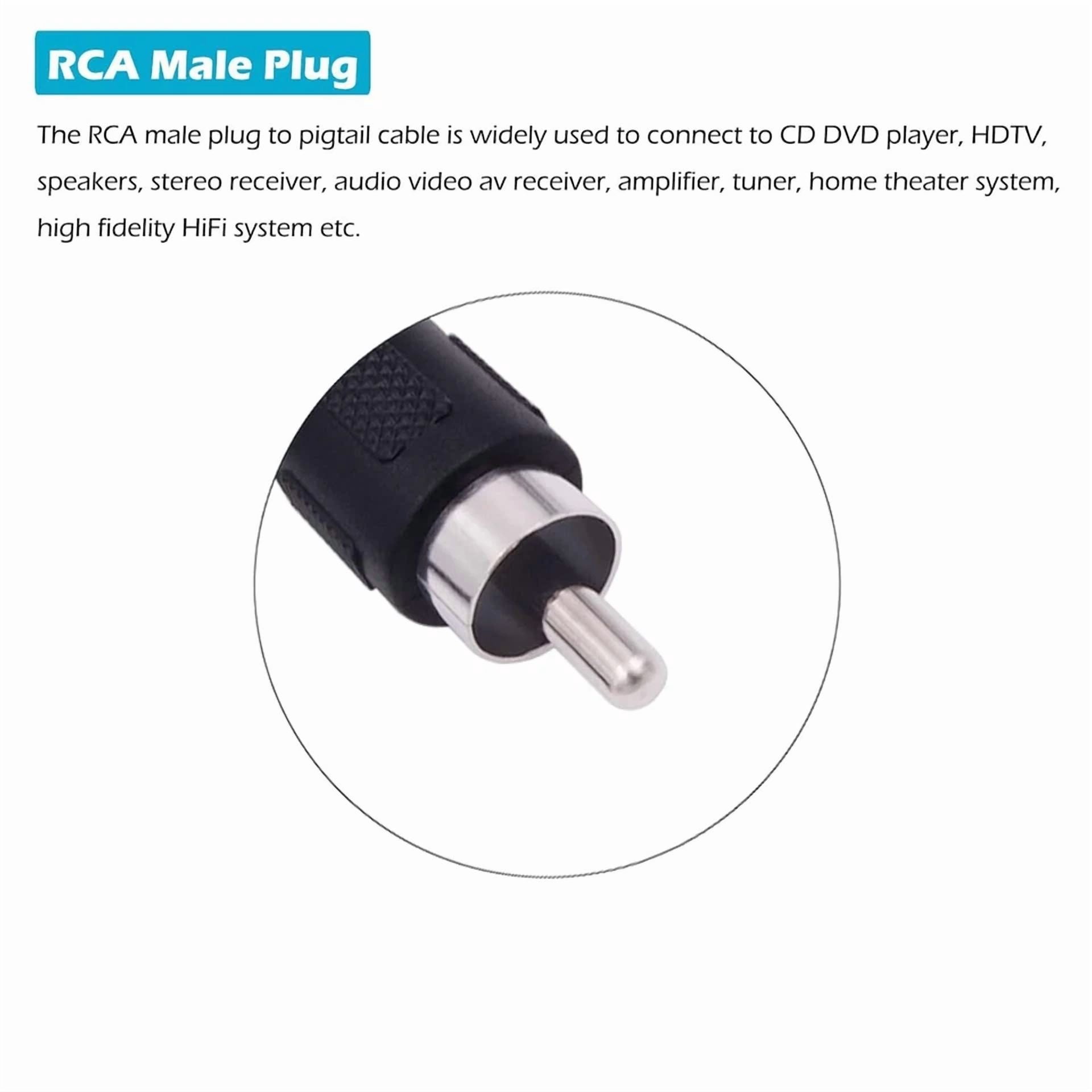 BUTTERFLY- 2 Pack 6 Ft Speaker Wire Rca Male Plug Jack Connector To Bare Wire Open
