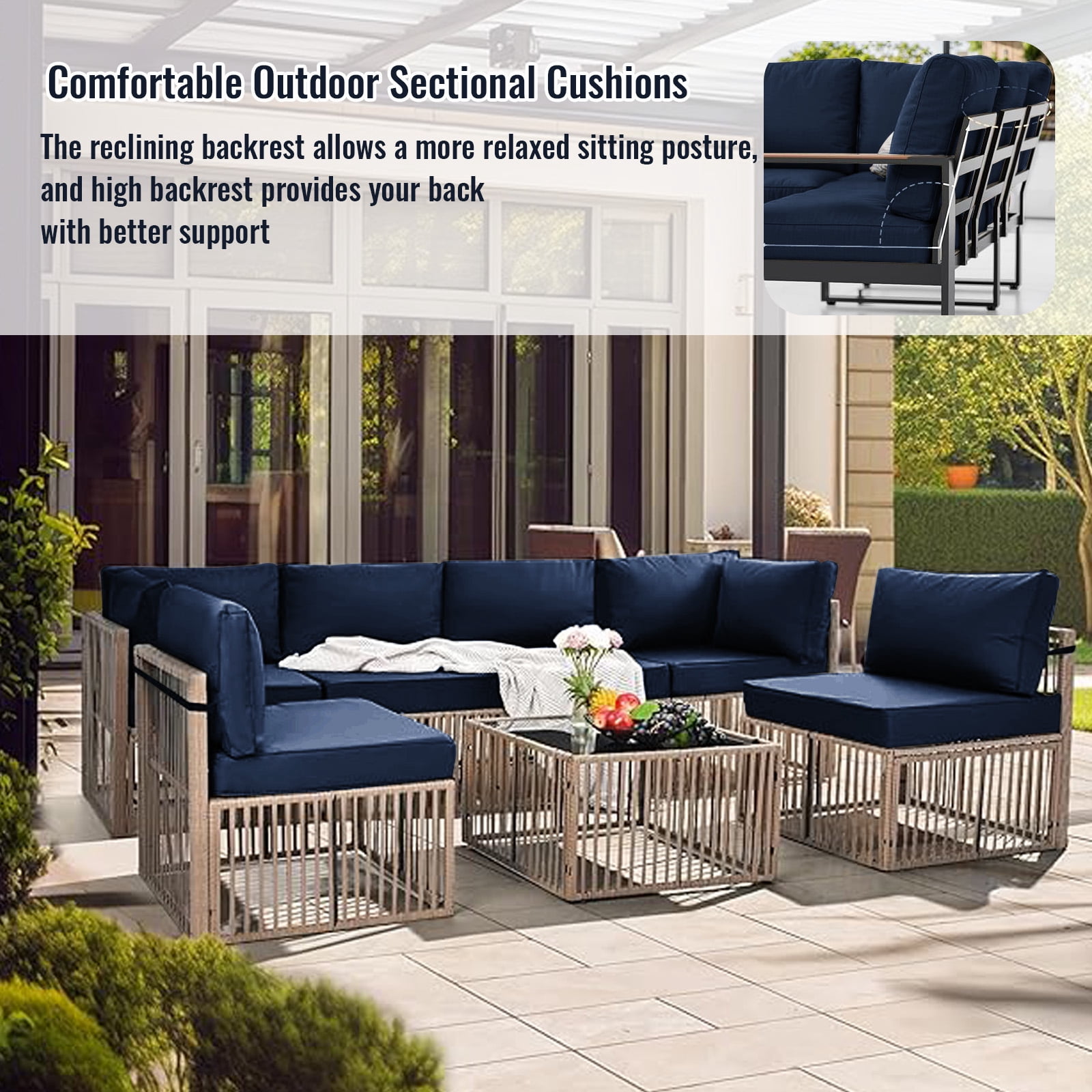 YLLN 14-Piece Sofa Cushion Set, 4in Thick Replacement Cushions For Outdoor Furniture, Water-Resistant Patio Outdoor Sectional Cushions, For 6-Seat Sectional Patio Conversation