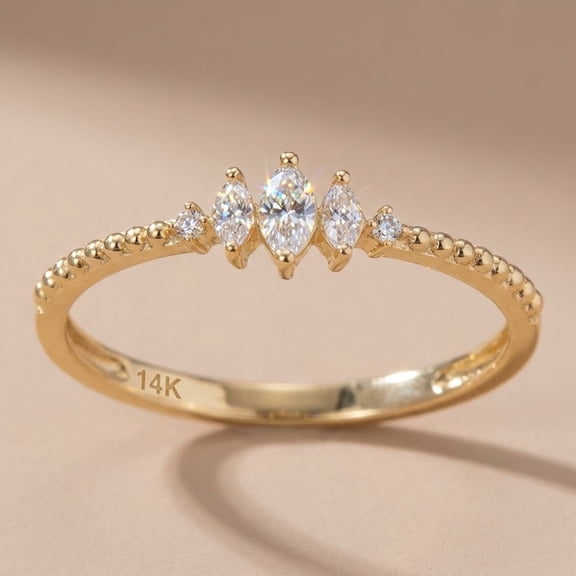 Vinali Solid 14K Yellow Gold Marquise CZ Engagement Ring for Women Size 5