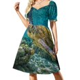 thumbnail image 2 of Vestido de manga corta con estampado floral azul y dorado vestidos con mangas largas vestidos elegantes tallas grandes falda de verano, 2 of 7